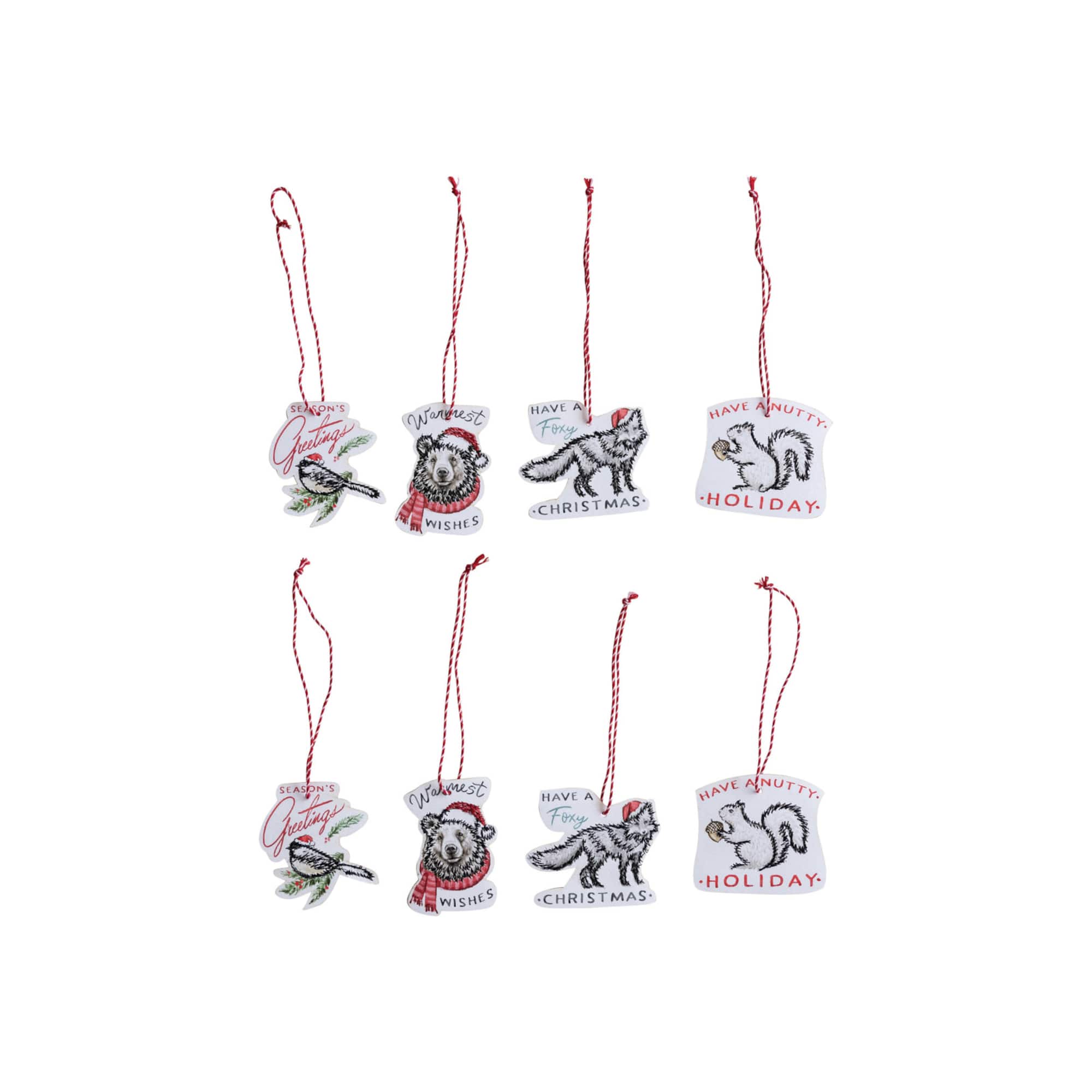 Hello Honey® 8 Pack 5.25" Christmas Animal Sentiment Ornaments/Gift Tags
